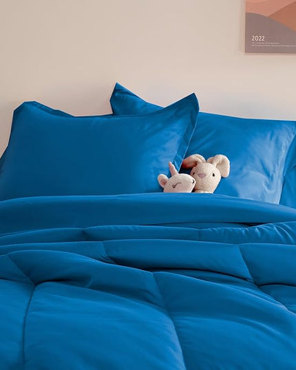 SLEEP ZONE Kids Twin Bedding Comforter Set - Super Cute & Soft Kids Bedding 5 Pieces Set with Comforter, Sheet, Pillowcase & Sham (Blue) - LeafyLoom