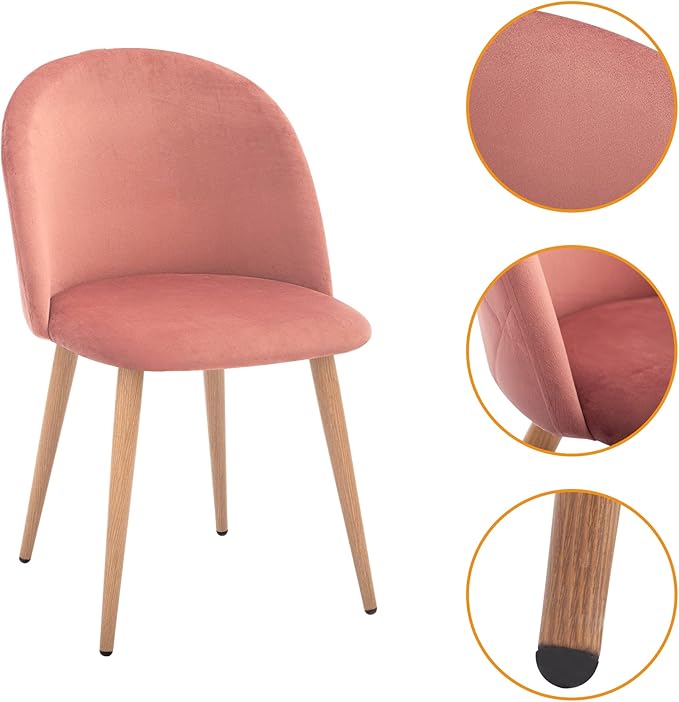 CangLong Mid Century Modern Kitchen Velvet Upholstered Accent Leisure Chairs,Set of 2, pink 1 - LeafyLoom