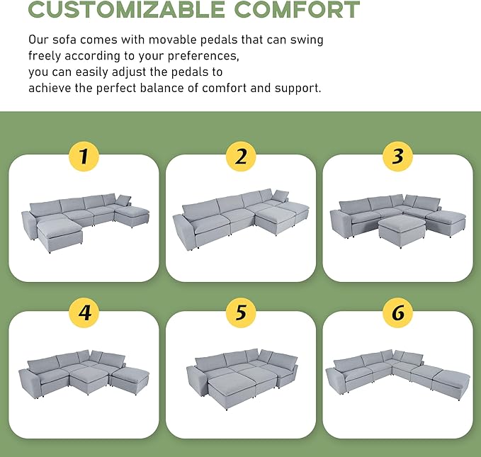 152" Oversized Modular U-Shape, Filled Upholstered Sectional Set with 2 Large Removable Ottomans Customizable Sleeper Chaise Lounge,Sofas & Couches(6-Seater), Light Gray - LeafyLoom