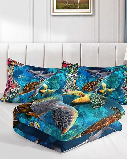 CVHOUSE Sea Turtle Comforter Set,Ocean Sea Turtle Bedding Set for Kids Teens,Ocean Sea Turtle Comforter Sea Turtle Duvet Set Room Decor Quilt Set Queen Size - LeafyLoom