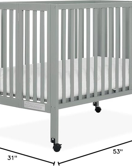 Quinn Full-Size Folding Crib in Cool Grey, Removeable Wheels, Modern Nursey, Adjustable Mattress Support, Portable Crib, Patented Folding System - LeafyLoom