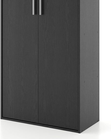 Apexa Stackable Wood Bookcase with Doors, Cube Storage Organizer Shelves, Small Food Pantry, Dorm Teen Room Decor & Bedroom, Home Office, Kitchen, 3-Tier Cabinet, Black - LeafyLoom