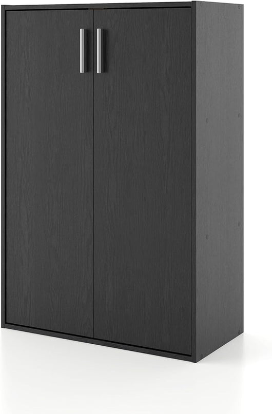 Apexa Stackable Wood Bookcase with Doors, Cube Storage Organizer Shelves, Small Food Pantry, Dorm Teen Room Decor & Bedroom, Home Office, Kitchen, 3-Tier Cabinet, Black - LeafyLoom