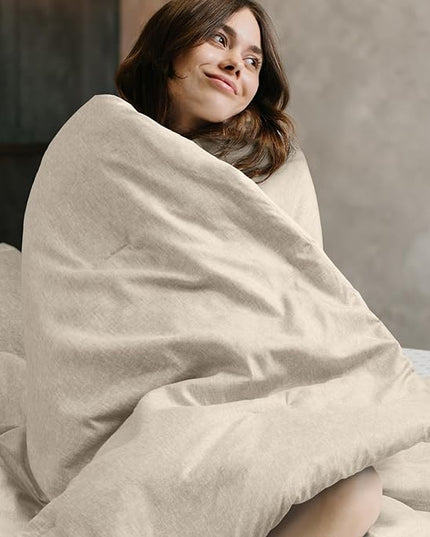 Beige Comforter Set Twin Size - Taupe Soft Luxury Chambray Printed, All Season Lightweight Breathable Bedding Set, 2 Pieces Including 1 Comforter and 1 Pillow Sham - LeafyLoom