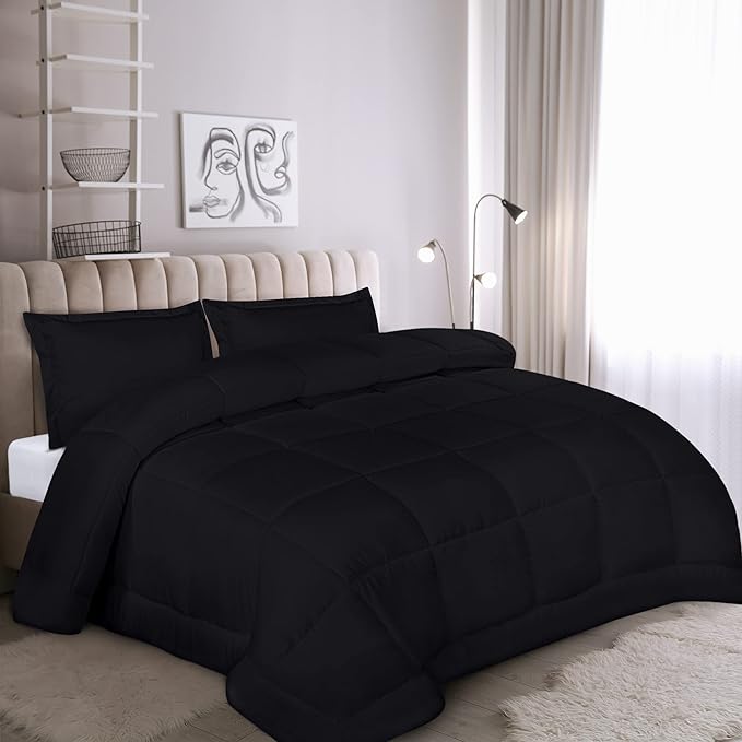 Utopia Bedding King Size Comforter Set with 2 Pillow Shams, Bedding Comforter Sets, Down Alternative Black Comforter, Soft and Comfortable, Machine Washable - LeafyLoom