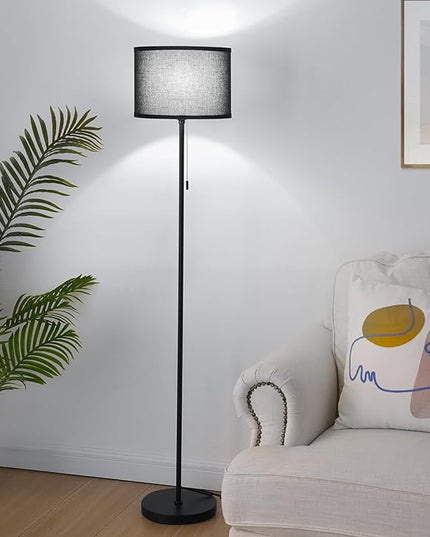 FOLKSMATE Floor Lamp for Living Room, LED Modern Simple Standing Lamp, Black Tall Lamps for Bedroom, Living Room, Office, Kids Room and Reading, Minimalist Pole Lamp with Shade, without Bulb - LeafyLoom