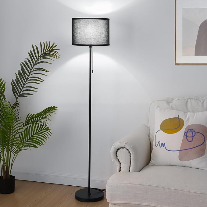 FOLKSMATE Floor Lamp for Living Room, LED Modern Simple Standing Lamp, Black Tall Lamps for Bedroom, Living Room, Office, Kids Room and Reading, Minimalist Pole Lamp with Shade, without Bulb - LeafyLoom