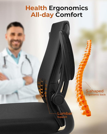 CAPOT Ergonomic Office Chair 350lbs Capacity - 3.9-inche Cushion and Tall Back Computer Desk Chair Breathable Mesh - Comfortable Swivel Office Chair with Adjustable Lumbar Support - LeafyLoom