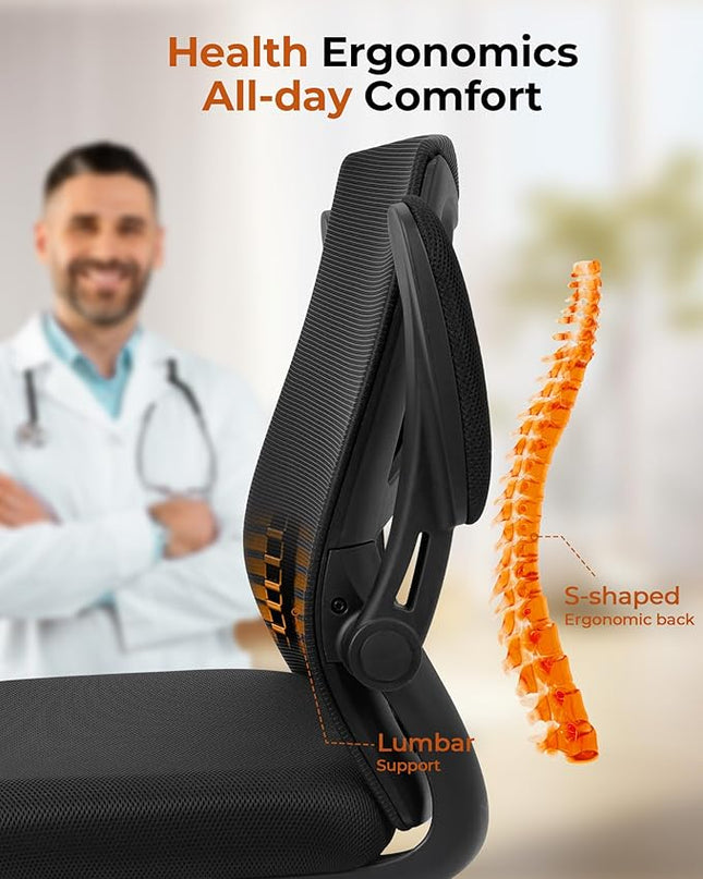 CAPOT Ergonomic Office Chair 350lbs Capacity - 3.9-inche Cushion and Tall Back Computer Desk Chair Breathable Mesh - Comfortable Swivel Office Chair with Adjustable Lumbar Support - LeafyLoom