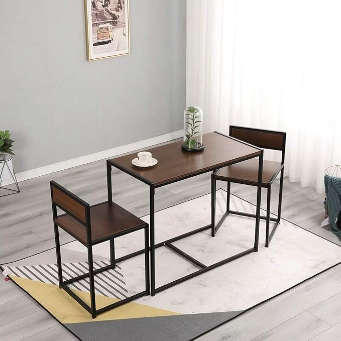 SDHYL 3 Piece Dining Set Dining Table Set with 2 Chairs Breakfast Table for Kitchen, Coffee Table Set, Home Office Table Set, Computer Table for 2, Portable Table Set, Walnut - LeafyLoom
