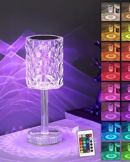 Portable Crystal Table Lamp,Acrylic Cordless LED Desk Lamp with Touch Control, 3 Color Touch Control Rechargeable Lamp, Night Light, Bedside Lamp,Dining Room Lamp (16 Color) - LeafyLoom