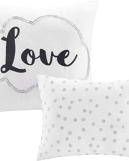 Intelligent Design Raina King / Cal King Comforter Set, Soft Microfiber Comforter Set King, Modern Geometric Metallic Bed Set, 5 Pieces College Bedding Comforter Set with 2 Shams, 2 Toss Pillows White - LeafyLoom