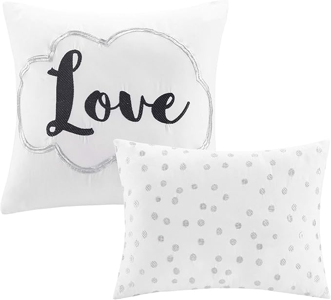 Intelligent Design Raina King / Cal King Comforter Set, Soft Microfiber Comforter Set King, Modern Geometric Metallic Bed Set, 5 Pieces College Bedding Comforter Set with 2 Shams, 2 Toss Pillows White - LeafyLoom