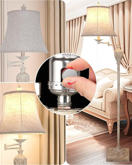 Traditional LED Floor Lamp with 350° Adjustable Swing Arm Lamp – Vintage Pole lamp Swing arm for Living Room, Bedroom and Office – Rustic Upright Floor Light for Home Décor with Silk Fabric Shade - LeafyLoom