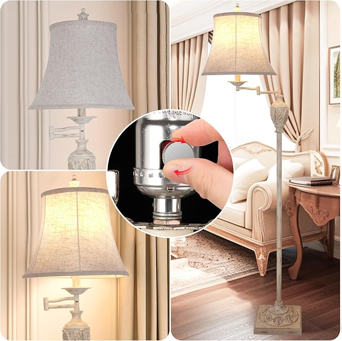 Traditional LED Floor Lamp with 350° Adjustable Swing Arm Lamp – Vintage Pole lamp Swing arm for Living Room, Bedroom and Office – Rustic Upright Floor Light for Home Décor with Silk Fabric Shade - LeafyLoom