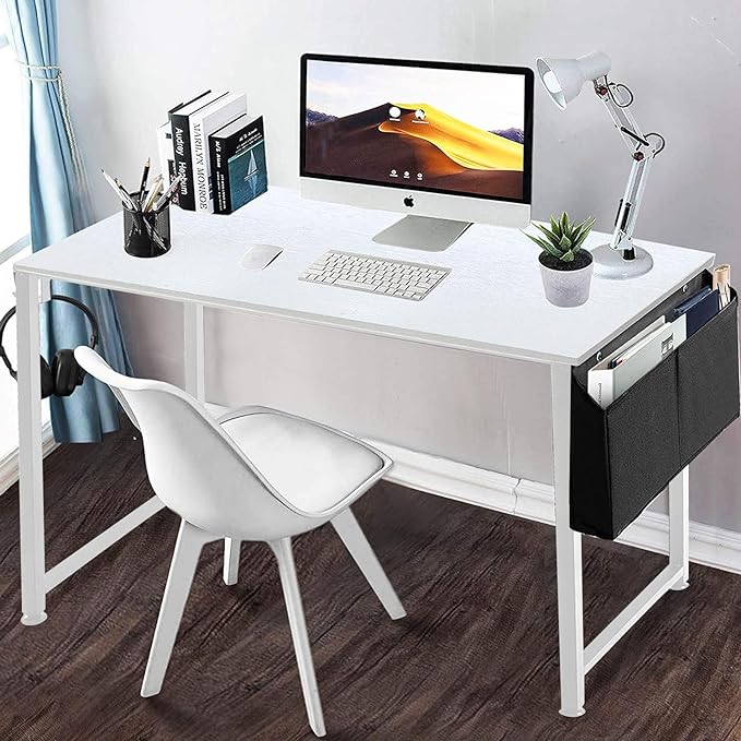 Lufeiya White Computer Desk for Bedroom - 40 inch Simple Modern Study Table Kid Girls Student Home Office Writing Desk, White - LeafyLoom