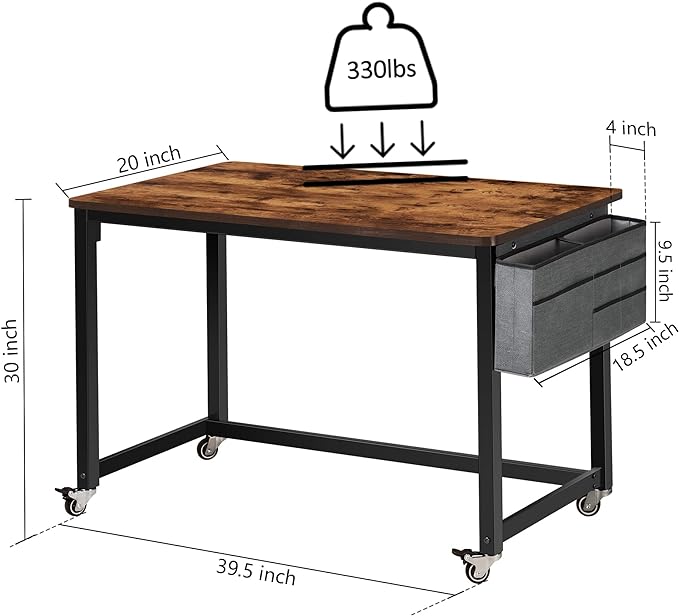 AHB 39" Rolling Computer Desk with 4 Smooth Wheels, Simple Style Mobile Writing Desk Home Office Study Table Movable Workstation with Metal Frame - LeafyLoom