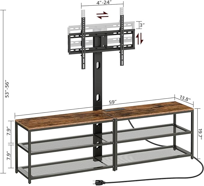 TV Stand with Mount and 4 Power Outlets 70.9", Entertainment Center Media Console, Swivel TV Stand Mount up to 80 inch TVs, Height Adjustable, Metal Frame for Living Room, Bedroom TVHR358E01 - LeafyLoom