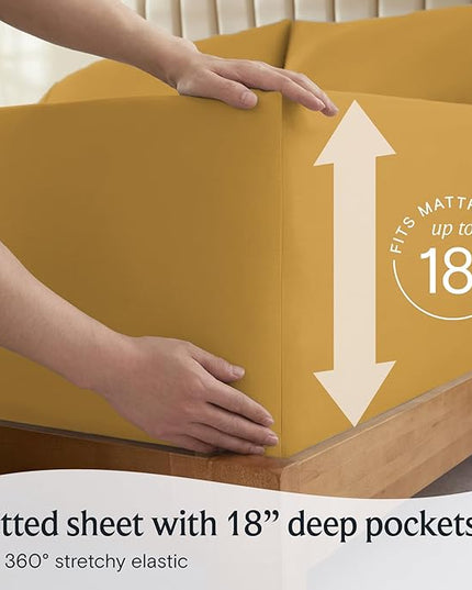 LuxClub Twin XL Sheets - Twin Bed Sheets for-Boys-and-Girls-4 PC Deep Pockets 18" Eco Friendly Wrinkle Free-Kids-Fitted Sheets Machine Washable Hotel Bedding Silky Soft - Medallion Gold Twin XL - LeafyLoom