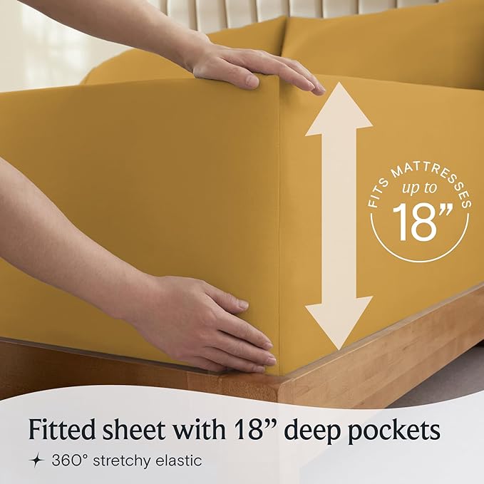 LuxClub Twin XL Sheets - Twin Bed Sheets for-Boys-and-Girls-4 PC Deep Pockets 18" Eco Friendly Wrinkle Free-Kids-Fitted Sheets Machine Washable Hotel Bedding Silky Soft - Medallion Gold Twin XL - LeafyLoom
