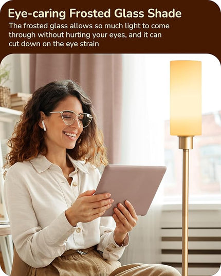 EDISHINE LED Corner Floor Lamp with Glass Lampshade, Modern Dimmable Lamp with Remote, 5 CCT, 65" Tall Standing Light for Living Room, Bedroom, Office, Bulb Included (Gold) - LeafyLoom