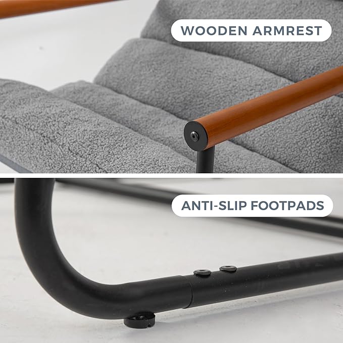 MAXYOYO Sherpa Accent Chair, Boucle Arm Chair Living Room Chair, Reading Accent Chair, Mid Century Modern Bedroom Chair,Teddy Armchair Wooden Arms Metal Frame - LeafyLoom