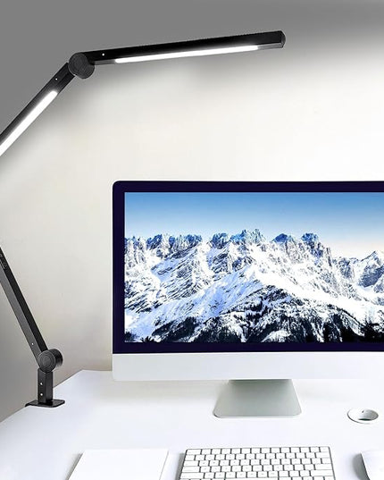 LED Desk Lamp with Clamp Flexible 3 Sections Swing Arm 2 Light Sources Desk Light, 4 Color Modes & 5 Brightness, Eye Caring Led Table Light with Memory Function for Table Lamps for Office - LeafyLoom