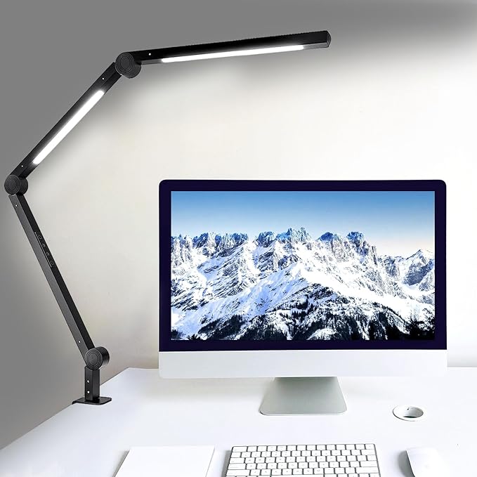 LED Desk Lamp with Clamp Flexible 3 Sections Swing Arm 2 Light Sources Desk Light, 4 Color Modes & 5 Brightness, Eye Caring Led Table Light with Memory Function for Table Lamps for Office - LeafyLoom