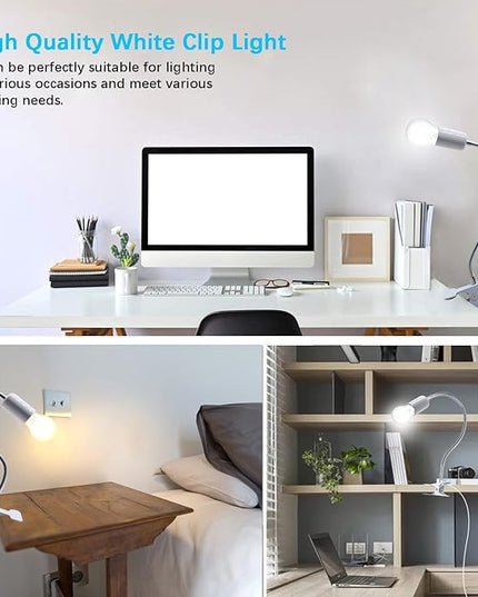 Desk Clip Lamp Holder,Clamp Clip on Light, E26/E27 Book Clamp Light Fixture,Clip Laptop Lamp 360° Flexible Grow Light Holder White 1pc - LeafyLoom