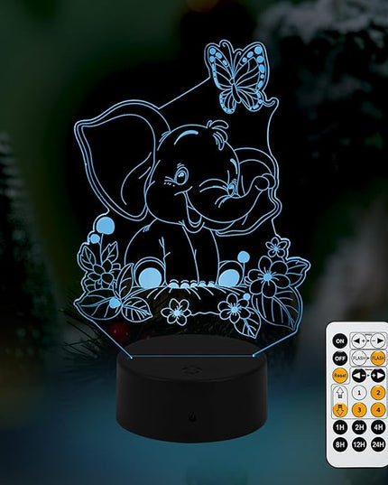 Elephant Play with Butterfly Illusion Room Decor Elephant Night Light Cute Elephant Desk Lamp with 7 Colors and Timing, Smart Touch & Remote Control Decorations Gifts for Girls, Kids, Boys - LeafyLoom
