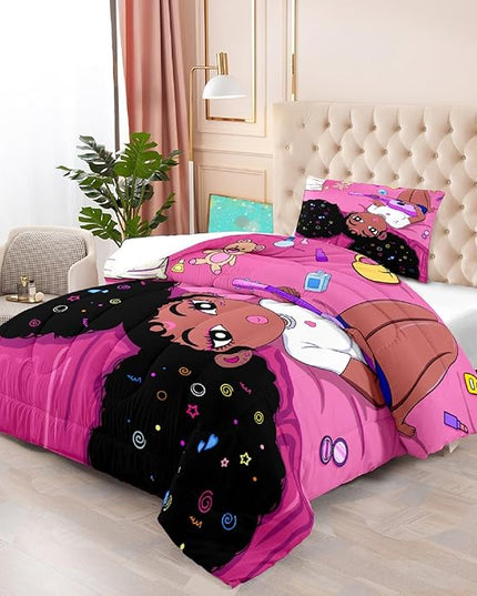 Black Girl Magic Comforter Twin Set - African American Girls Twin Comforter Sets Black Girls Twin Bedding Sets for Bedroom Decor Pink Kids Twin Comforter, 1 Comforter+1 Pillowcase - LeafyLoom