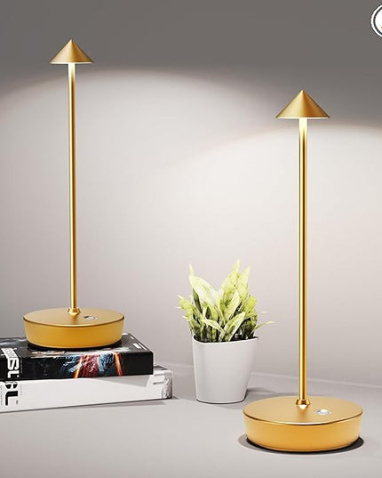 Cordless Table Lamps Rechargeable, 6000mAh Battery Operated LED Desk Lamp Outdoor Waterproof Portable Touch Dimmable Table Night Light for Patio Restaurant Dining Home Set of 2 Gold - LeafyLoom