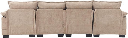 6 Seater Overstuffed Modular Sectional Sofa Cloud Couch with Double Chaise Lounge, U Shaped Chenille Upholstered Leisure Sofa&Couches with Memory Foam and Waist Pillows for Living Room Office - LeafyLoom