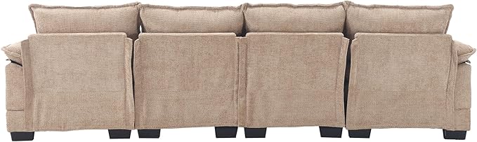 6 Seater Overstuffed Modular Sectional Sofa Cloud Couch with Double Chaise Lounge, U Shaped Chenille Upholstered Leisure Sofa&Couches with Memory Foam and Waist Pillows for Living Room Office - LeafyLoom