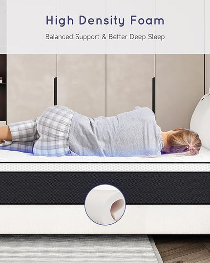 Queen Mattress 14 Inch, Queen Mattresses Hybrid Spring Mattress in a Box, Queen Size Foam Innerspring Mattress with Motion Isolation & Pressure Relief for Queen Bed Frames, Medium Soft, White Grey - LeafyLoom