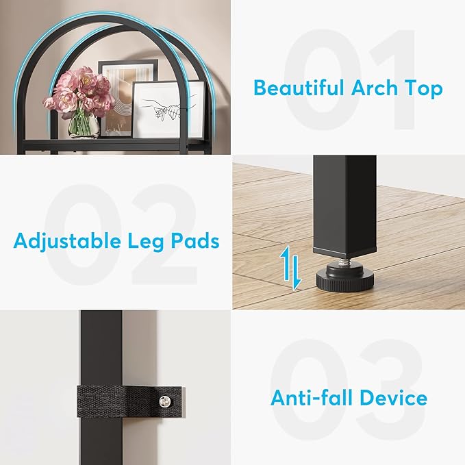 4-tier Arched Bookshelf, Tall Open Bookcase Storage Shelves, Wood Metal Freestanding Display Rack Tall Shelving Unit for Home Office, Bedroom, Living Room, Industrial Black - LeafyLoom