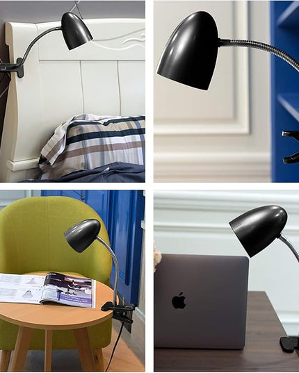 Clip on Light for Bed, Non-Dimmable Clip on Reading Light for Bed, 4000K Cool White, 3.5W 240 LM desk lamp with clamp, Eye Protection, ETL Listed, Black - LeafyLoom