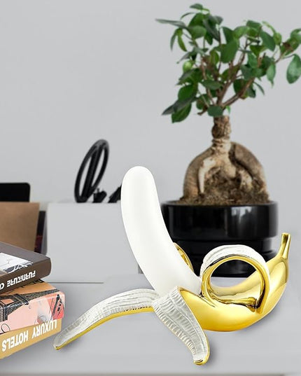 Modern Banana Table Lamp, Desk Lamp,Led Night Light Plating Resin Banana Lighting Fixture for Living Room, Bedroom,Home Office,Kids Room(Lying-Plated) - LeafyLoom