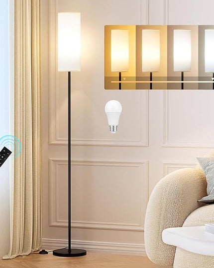 Ambimall Floor Lamps for Living Room, 64" Modern Floor Lamp with Remote Control and Stepless Dimmable Colors Temperature & Brightness, Standing Lamps for Living Room Bedroom Office, 9W Bulb Included - LeafyLoom