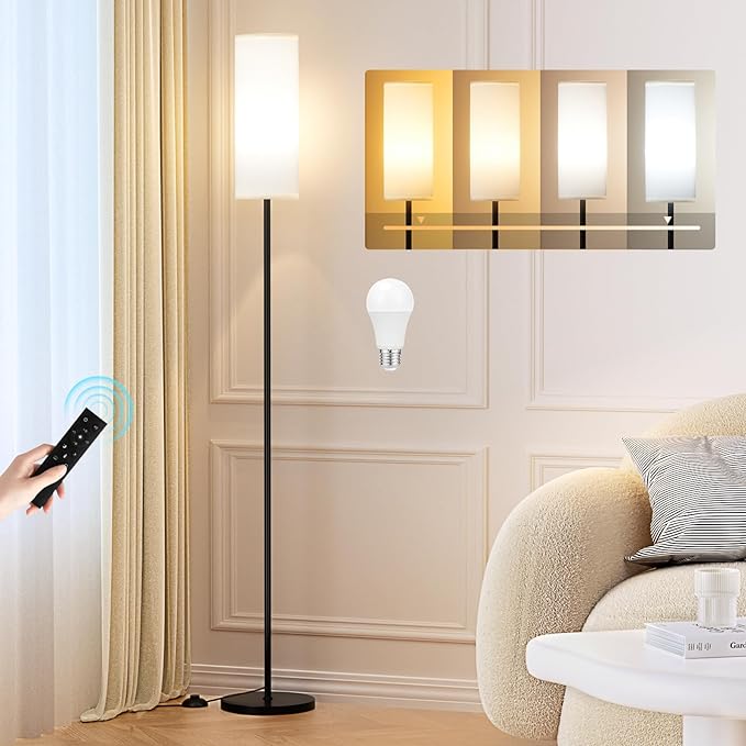 Ambimall Floor Lamps for Living Room, 64" Modern Floor Lamp with Remote Control and Stepless Dimmable Colors Temperature & Brightness, Standing Lamps for Living Room Bedroom Office, 9W Bulb Included - LeafyLoom