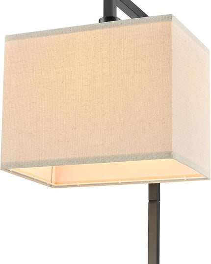 Globe Electric 61000052 60" Floor Lamp, Matte Black, Square White Fabric Shade, On/Off Rotary Switch on Socket, Square Rod, Reading Lamp, Home Office Accessories, Home Décor, Home Improvement - LeafyLoom
