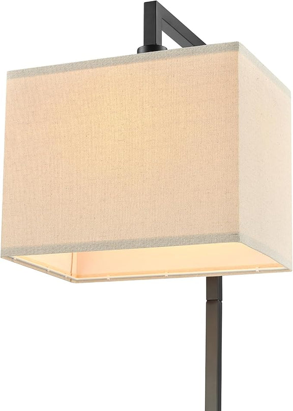 Globe Electric 61000052 60" Floor Lamp, Matte Black, Square White Fabric Shade, On/Off Rotary Switch on Socket, Square Rod, Reading Lamp, Home Office Accessories, Home Décor, Home Improvement - LeafyLoom