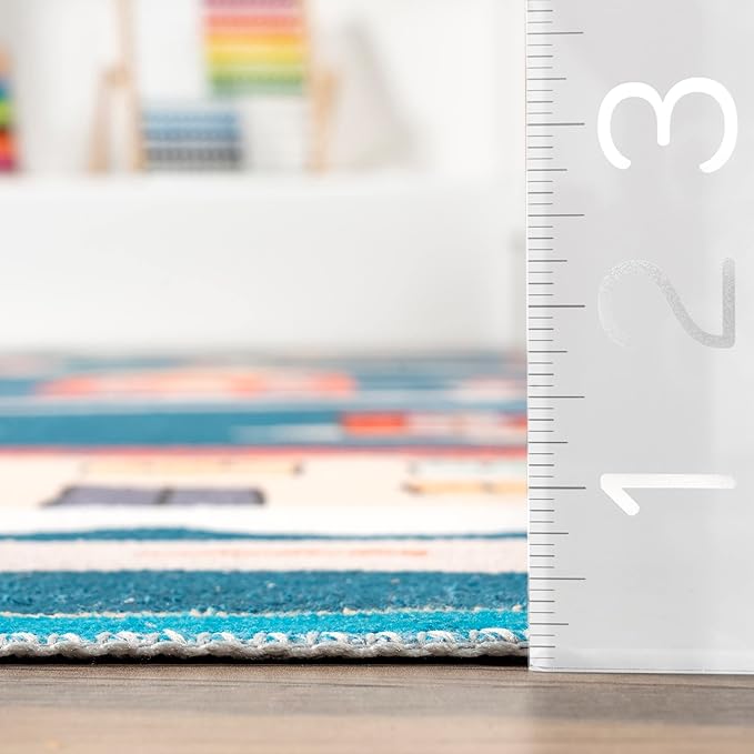 nuLOOM Zita Neighborhood Machine Washable Kids Ultra Thin Area Rug, 4' x 6', Blue Multi - LeafyLoom