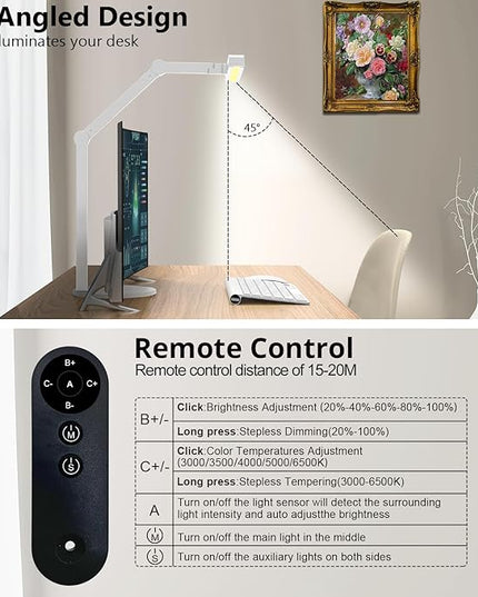 Micomlan Architect Desk Lamp for Home Office, 24W Adjustable Led Desk Light with Remote, 1500LM Bright Dimmable Computer Table Light Rotatable Office Lamp with Base for Cafting Monitor - LeafyLoom