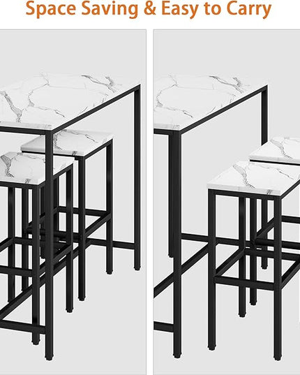 Yongchuang 3 Piece Bar Table Set, Bar Table and Chairs Set of 2, Modern Counter Height Table with 2 Stools for Kitchen, Dining Room, Living Room Breakfast Table White Faux Marble Wood Top - LeafyLoom