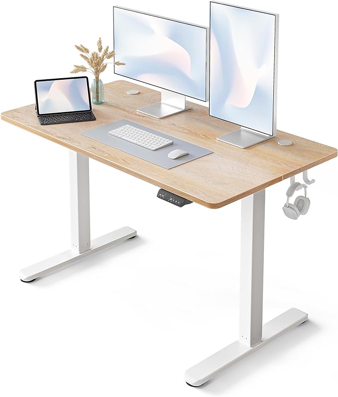 FEZIBO Electric Standing Desk, 48 x 24 Inches Height Adjustable Stand up Desk, Sit Stand Home Office Desk, Computer Desk, Maple - LeafyLoom