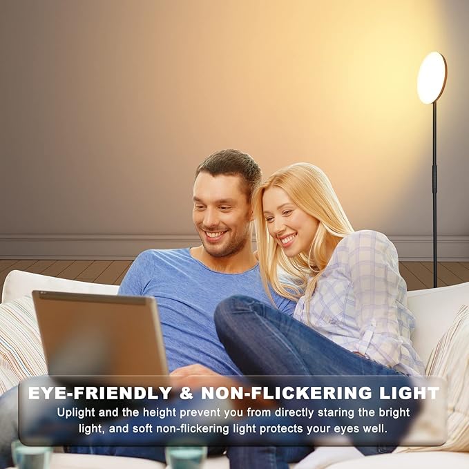 Floor Lamp, Upgraded 36W 3600LM Super Bright Torchiere LED Floor Lamps for Living Room, Stepless Dimmable Color Temperature 2700K-6500K with Remote & Touch Control, Standing Light for Bedroom Office - LeafyLoom