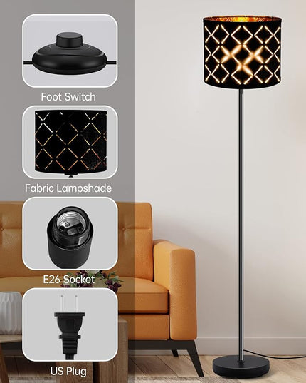 BoostArea Industrial Floor Lamp, Standing Lamp, 6W LED Floor Lamps with Black Lampshade, 2700K, Foot Switch, E26 Socket, 58" Tall Metal Pole Lamp, Simple Floor Lamps for Living Room/Bedroom/Farmhouse - LeafyLoom