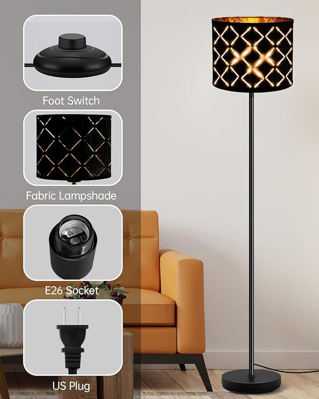 BoostArea Industrial Floor Lamp, Standing Lamp, 6W LED Floor Lamps with Black Lampshade, 2700K, Foot Switch, E26 Socket, 58" Tall Metal Pole Lamp, Simple Floor Lamps for Living Room/Bedroom/Farmhouse - LeafyLoom