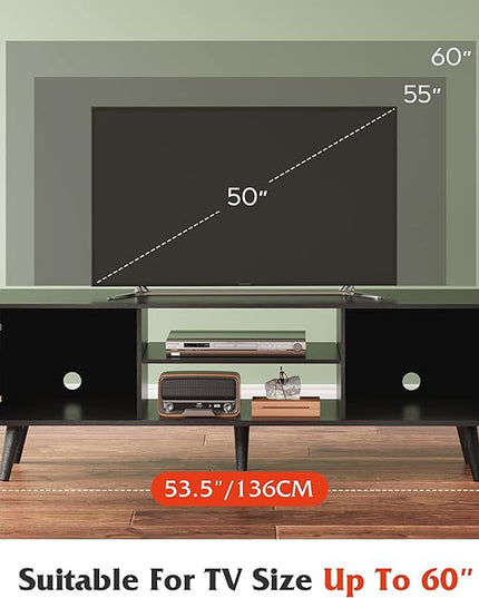 WLIVE TV Stand for 55 60 inch TV, Entertainment Center with Storage Cabinets, Rustic TV Console for Living Room Decor, Black - LeafyLoom
